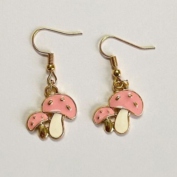 Pink Mushroom drop earrings A154 - Picture 1 of 5